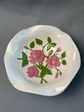 Vintage Ceramic Footed Rose Bowl 6.75" Hand-Painted Floral Design White & Pink